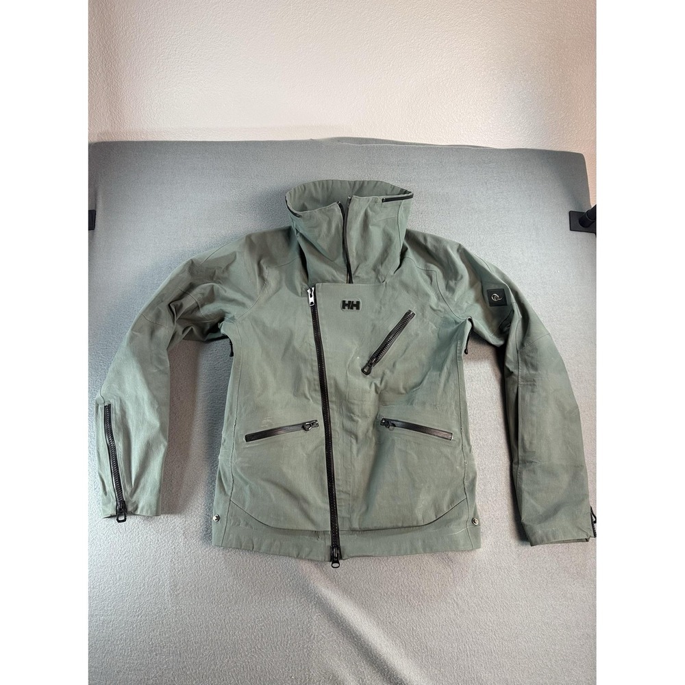 Helly Hansen Jacket Mens M Green Full Zip Ski Woven Stand Collar Outdoor Shell